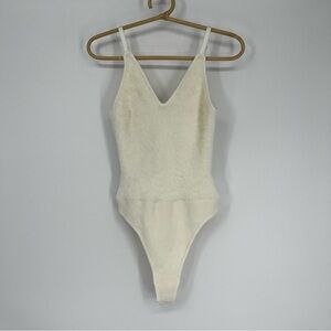 Free People Intimately Ivory Faux Fur Bodysuit, Small